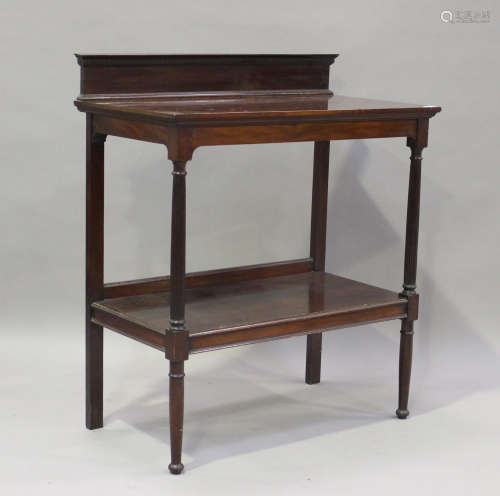 A late Victorian mahogany two-tier buffet, on reeded support...