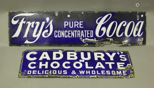 A Cadbury's Chocolate enamel advertising sign, 30.5cm x 91cm...