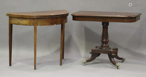 A George III mahogany demi-lune fold-over card table, height...