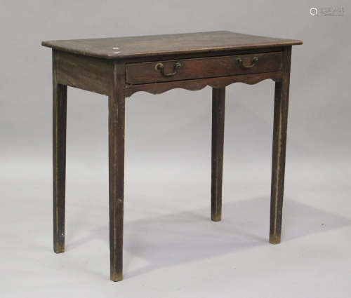 A 19th century oak side table, fitted with a single drawer, ...