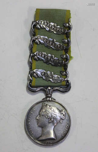 A Crimea Medal with four bars, 'Alma', 'Inkermann', 'Balakla...