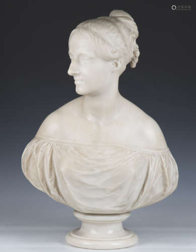 A Victorian carved white marble head and shoulders portrait ...