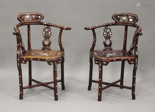 A pair of late 20th century Chinese hardwood and mother-of-p...