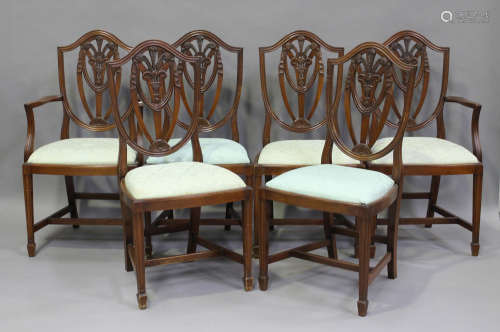 A set of six 20th century reproduction mahogany dining chair...