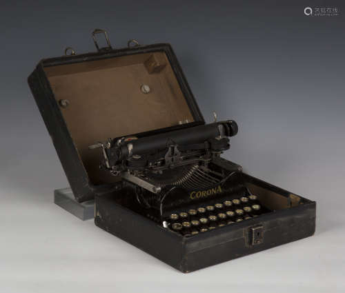 An early 20th century Corona typewriter, finished in black, ...
