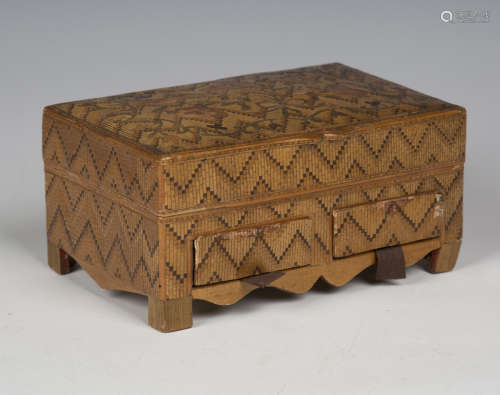 A late 18th/19th century French straw work sewing box, the h...