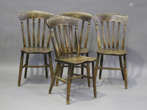 A set of four 19th century beech and elm kitchen chairs, hei...