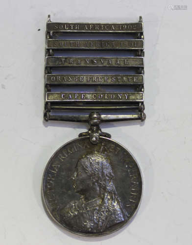 A Queen's South Africa Medal with five bars, 'Cape Colony', ...