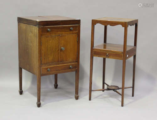 A George III mahogany washstand with double hinged top, cupb...