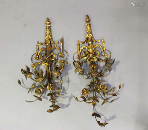 A pair of 20th century giltwood and gesso three-branch wall ...