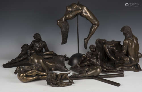 Leigh Heppell - six modern bronzed resin erotic figures, tog...