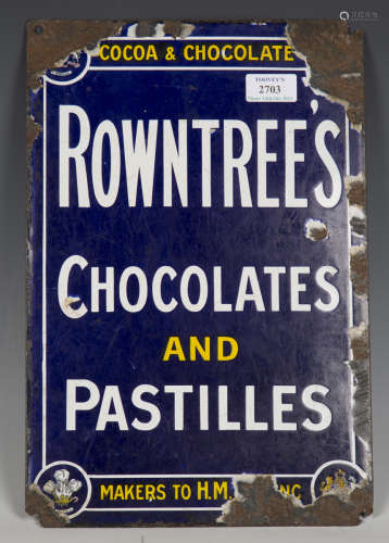 A Rowntree's Chocolates and Pastilles enamel advertising sig...