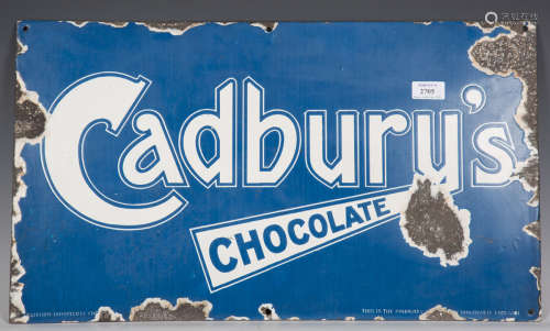A Cadbury's Chocolate enamel advertising sign, 61cm x 35cm.B...