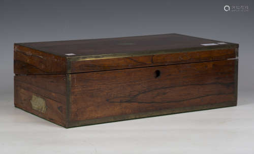 A Regency rosewood and brass bound writing slope, height 15c...