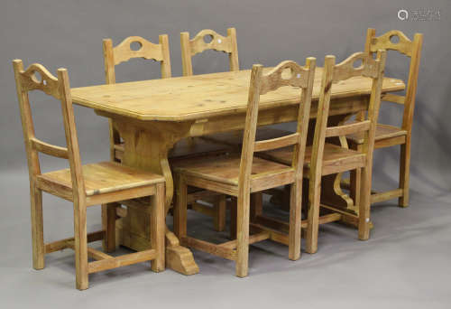 A 20th century pine dining table, height 73cm, length 161cm,...