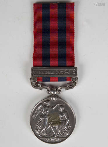 An Indian General Service Medal with bar 'Burma 1885-7', nam...