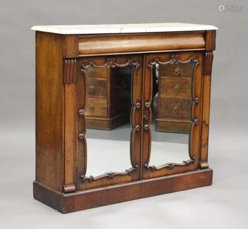 A Victorian rosewood and white marble-topped side cabinet, f...