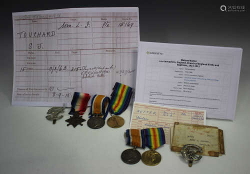 Three First World War period medals to S.J. Tonchard, compri...