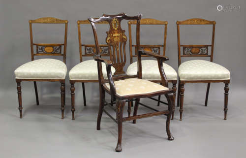 A set of four late Victorian rosewood salon chairs, height 8...