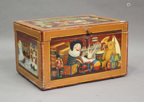 A late Victorian toy box, later polychrome painted throughou...