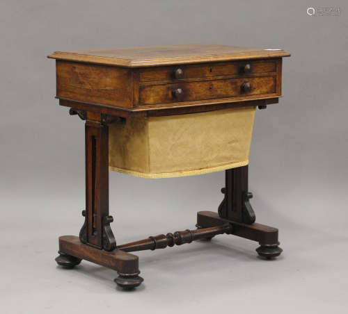 A Regency rosewood work table, the hinged lid above a drawer...