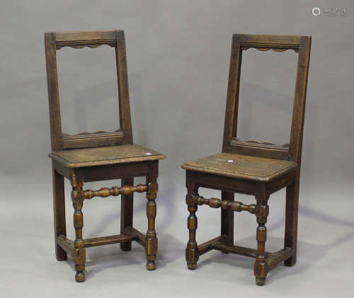 A pair of late 17th/18th century French oak children's chair...