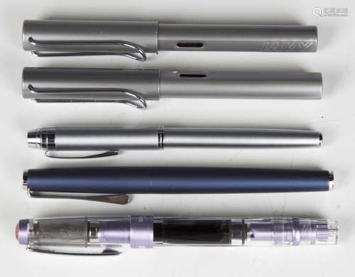 Three Lamy fountain pens, a Twsbi Diamond 580 AL R fountain ...