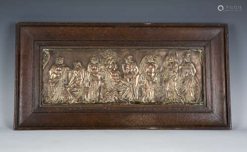 A late Victorian pressed copper Neoclassical Revival panel w...