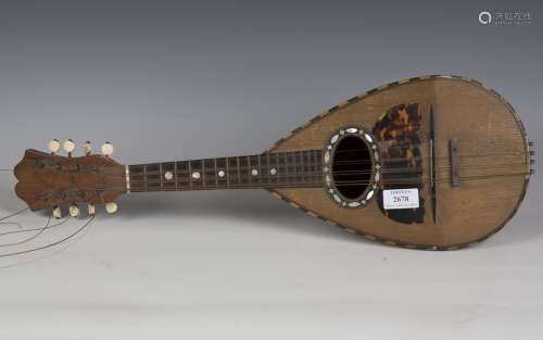 A late 19th century Neapolitan rosewood mandolin, the interi...