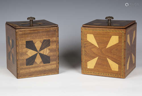 A near pair of early 20th century trench art tea caddies of ...