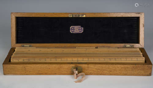 A late Victorian oak cased set of boxwood technical drawing ...