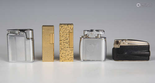 A gold plated Dunhill pocket gas lighter, length 6.4cm, case...