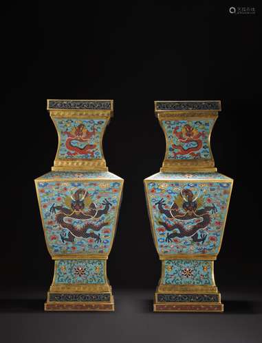 A PAIR OF LARGE CLOISONNE ENAMEL 'DRAGON' VASES