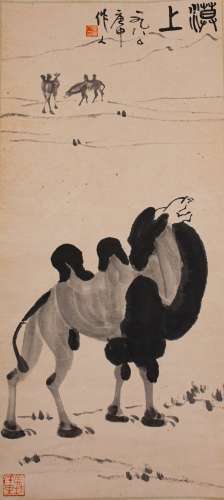 A CHINESE INK ON PAPER 'CAMEL' PAINTING