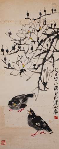 A CHINESE COLOR AND INK 'BIRDS' HANGING SCROLL