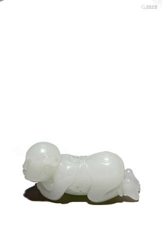 A CHINESE WHITE JADE CARVED BOY FIGURE