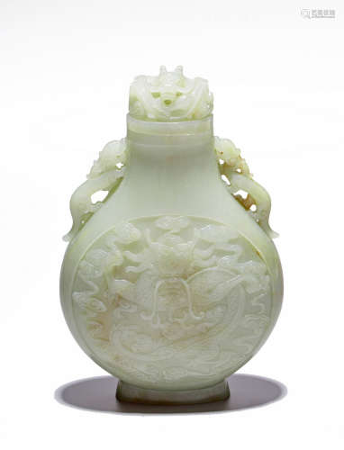 A CHINESE WHITE JADE DRAGON VASE AND COVER