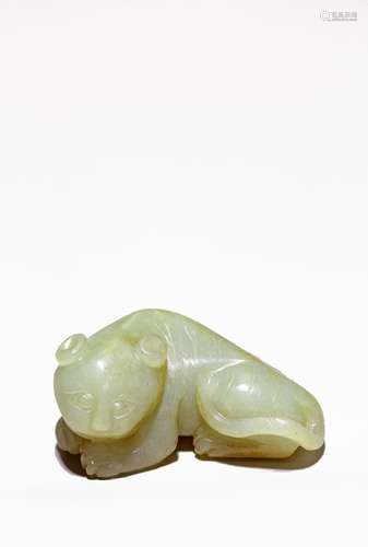 A CHINESE CELADON JADE FIGURE OF TIGER