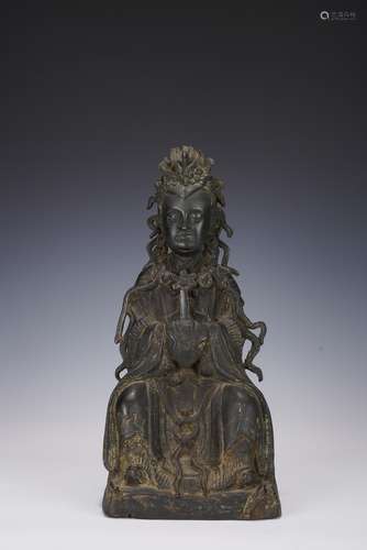 A CHINESE DAOIST BRONZE FIGURE OF XI WANGMU