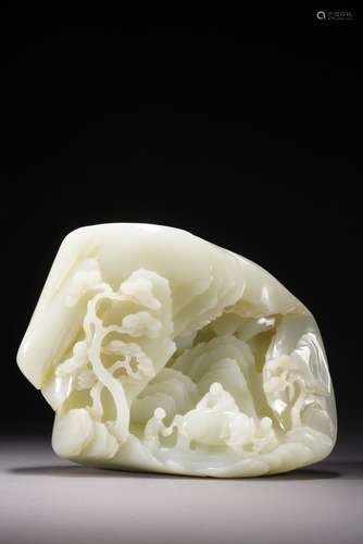 A CHINESE WHITE JADE 'BATHING ELEPHANT' BOULDER