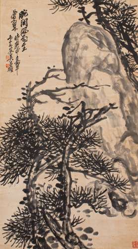 WU CHANGSHUO: INK ON PAPER 'PINE ROCKS' PAINTING