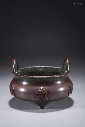 A CHINESE BRONZE 'SANSKRIT' TRIPOD CENSER