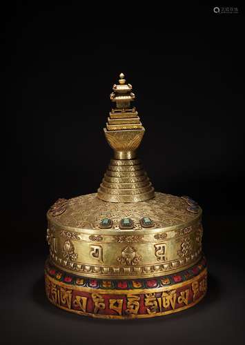 A MONUMENTAL TIBETAN GILT COPPER MOUNTAIN MANDALA