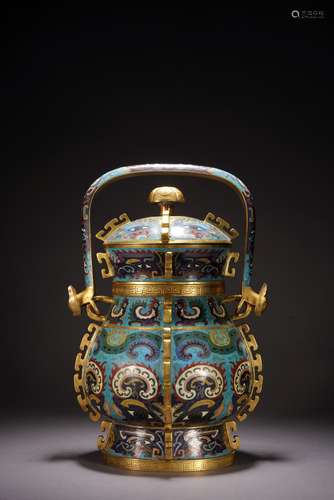 A CHINESE CLOISONNE ENAMEL 'TAOTIE' YOU VESSEL