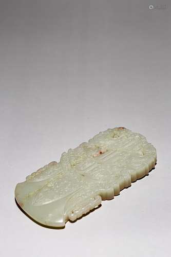 A CHINESE CELADON JADE 'AXE' PLAQUE