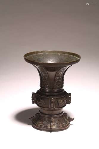 A CHINESE BRONZE ARCHAISTIC GU VASE