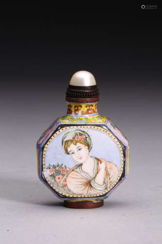 A CHINESE ENAMELLED BRONZE SNUFF BOTTLE