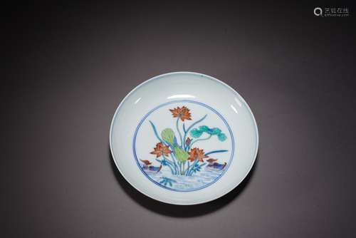 A CHINESE DOUCAI 'DUCK AND LOTUS' DISH