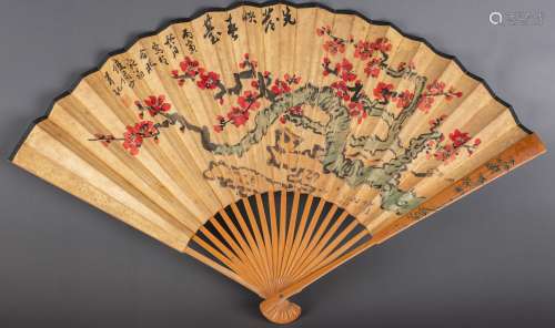 A CHINESE 'PLUM BLOSSOM' FAN PAINTING