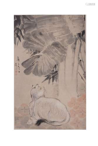 ANONYMOUS: CHINESE COLOR AND INK 'CAT' SCROLL PAINTING